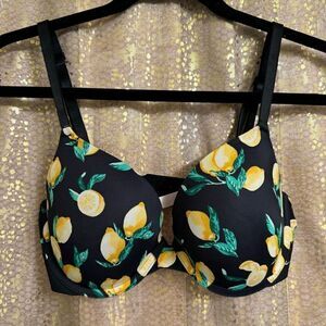 PINK Victorias Secret Black Lemon Print Wear Everywhere Push Up Bra 32DD